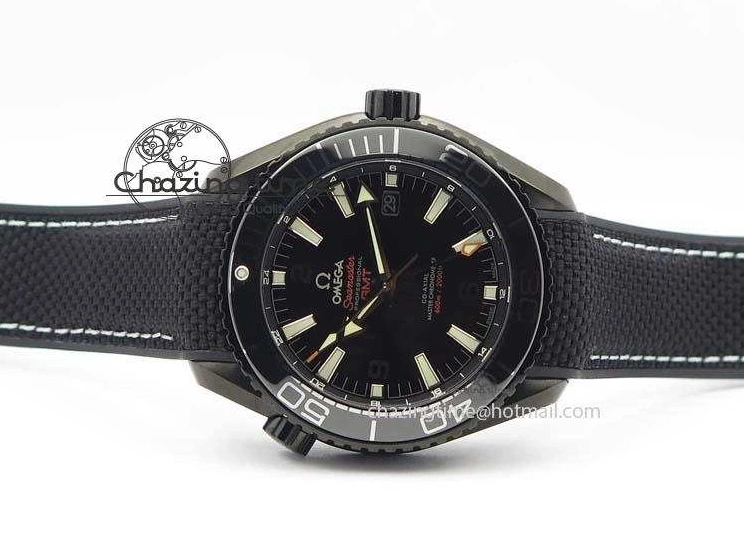 0705 ComfortFit Planet Ocean 45mm GMT DLC JHF Best Edition Black Dial On Rubber Strap A 8194